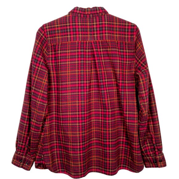 Woolrich Pemberton Flannel Shirt Women Large Oink Blue Gold Plaid Cabincore Work - Picture 3 of 12